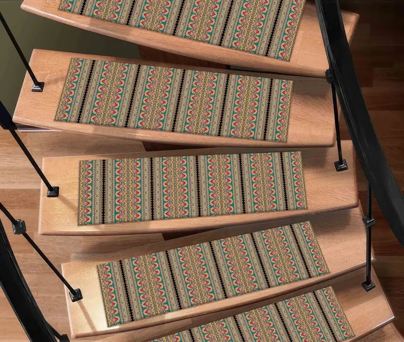 Alfombra de escalera con estampado geométrico, alfombra estampada con diseño Kilim