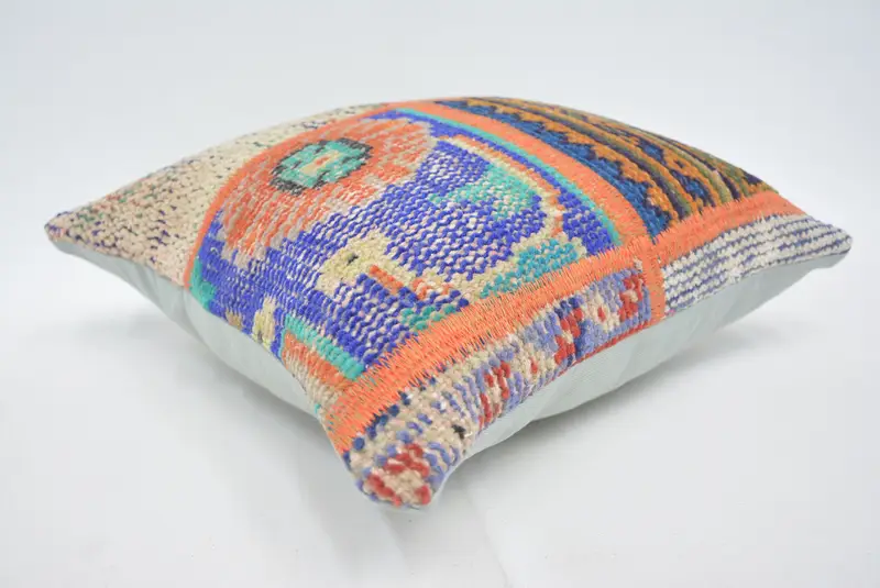 Ethnical Kilim Rug Pillow, Pattern Throw Cushion Cover, Handmade Kilim Cushion, 16x16 Blue Pillow Cover, Pillow Case, Pillow for Sofa - 6