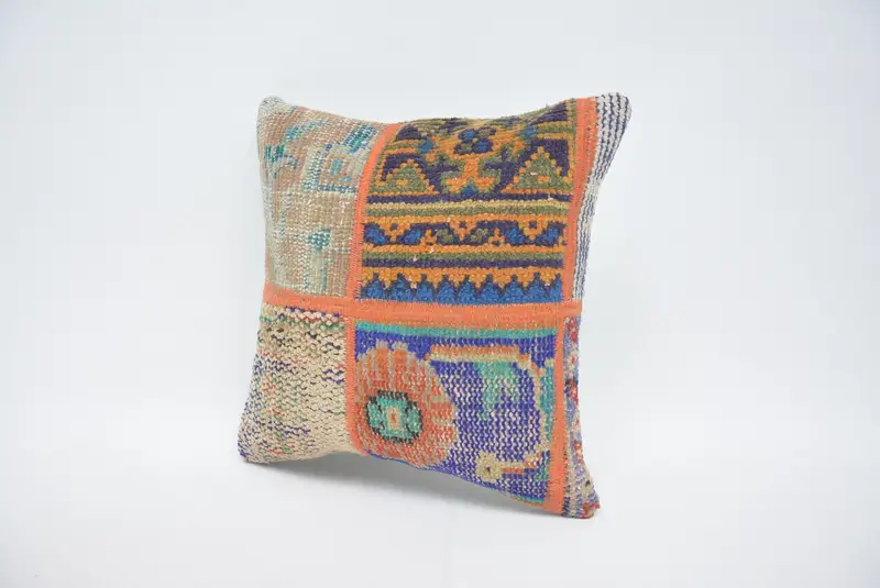 Ethnical Kilim Rug Pillow, Pattern Throw Cushion Cover, Handmade Kilim Cushion, 16x16 Blue Pillow Cover, Pillow Case, Pillow for Sofa - 4