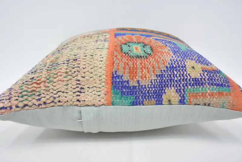 Ethnical Kilim Rug Pillow, Pattern Throw Cushion Cover, Handmade Kilim Cushion, 16x16 Blue Pillow Cover, Pillow Case, Pillow for Sofa - 5