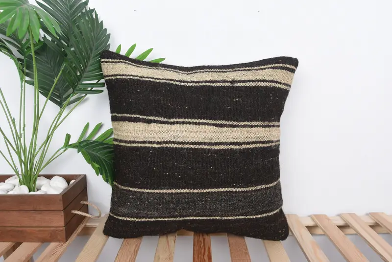 Vintage Pillow, Car Pillow Cover, Throw Kilim Pillow, Pillow, Rustic Pillow, Kilim Pillow Cover, Ikat Pillow Sham, 20x20 Brown Pillow Case - 1
