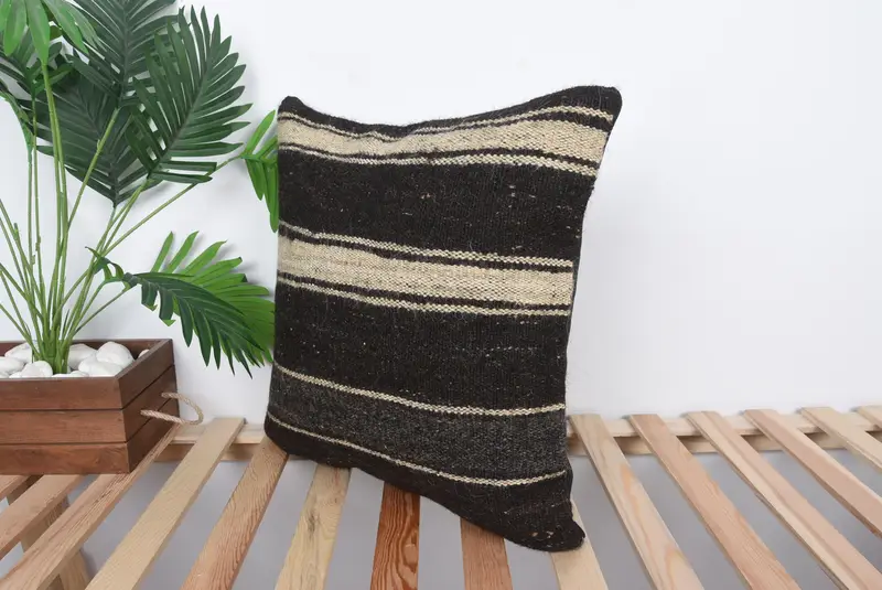 Vintage Pillow, Car Pillow Cover, Throw Kilim Pillow, Pillow, Rustic Pillow, Kilim Pillow Cover, Ikat Pillow Sham, 20x20 Brown Pillow Case - 5