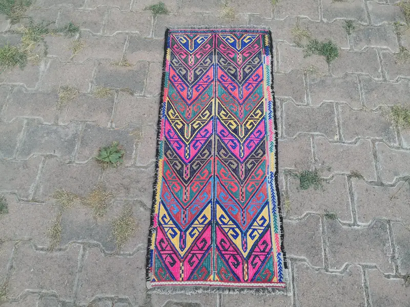 Alfombra hecha a mano de 16x40 pulgadas en color rosa y bronce, alfombras pequeñas rectangulares y felpudos