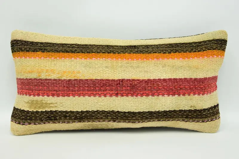 Turkish Striped Beige Pillowcase, Contemporary Rectangle 8x16 inch Gift Euro Sham - 1
