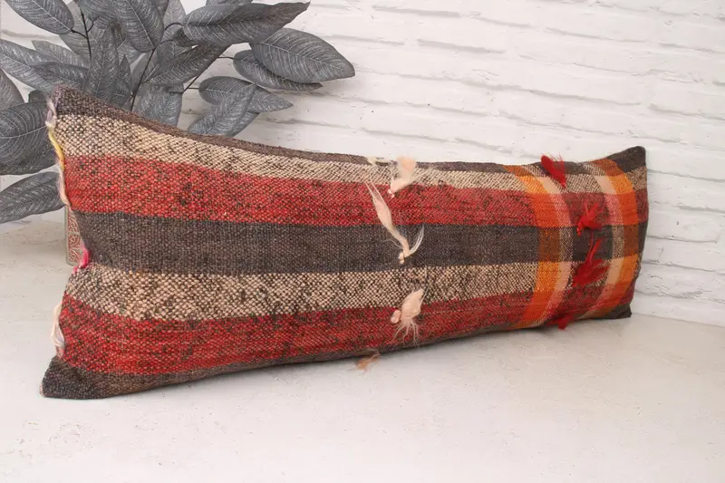 12x36 Red Pillow Cover, Vintage Kilim Pillow, Turkish Kilim Pillow, Outdoor Bolster Cushion Cover, Interior Designer Pillow, Pillow Sham - 3