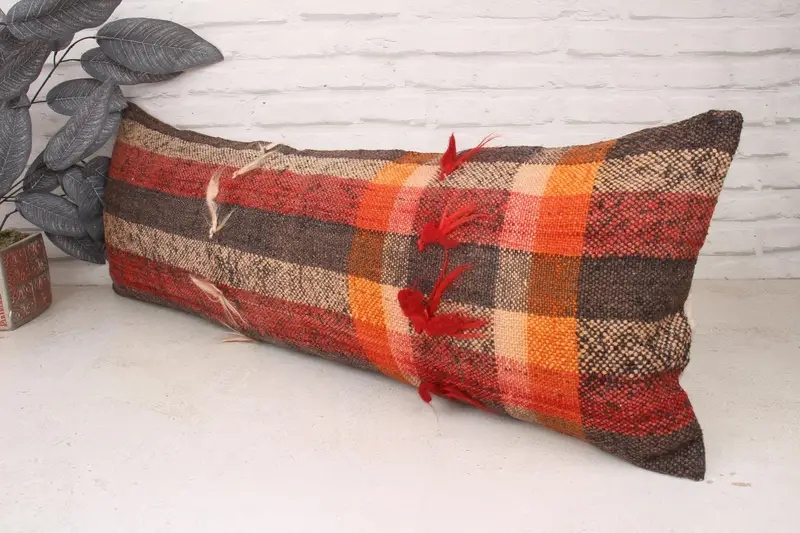 12x36 Red Pillow Cover, Vintage Kilim Pillow, Turkish Kilim Pillow, Outdoor Bolster Cushion Cover, Interior Designer Pillow, Pillow Sham - 4