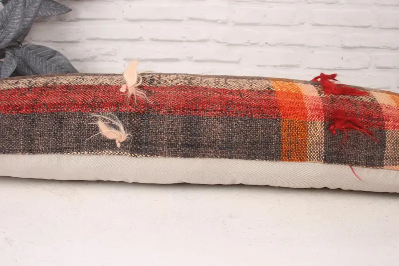 12x36 Red Pillow Cover, Vintage Kilim Pillow, Turkish Kilim Pillow, Outdoor Bolster Cushion Cover, Interior Designer Pillow, Pillow Sham - 5