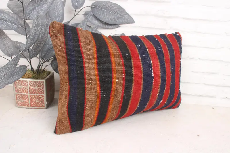 Pillow Sham, Couch Pillow, Vintage Kilim Pillow, Retro Throw Pillow, Handmade Kilim Cushion, Vintage Kilim Throw Pillow, 12x20 Red Cushion Cover - 3