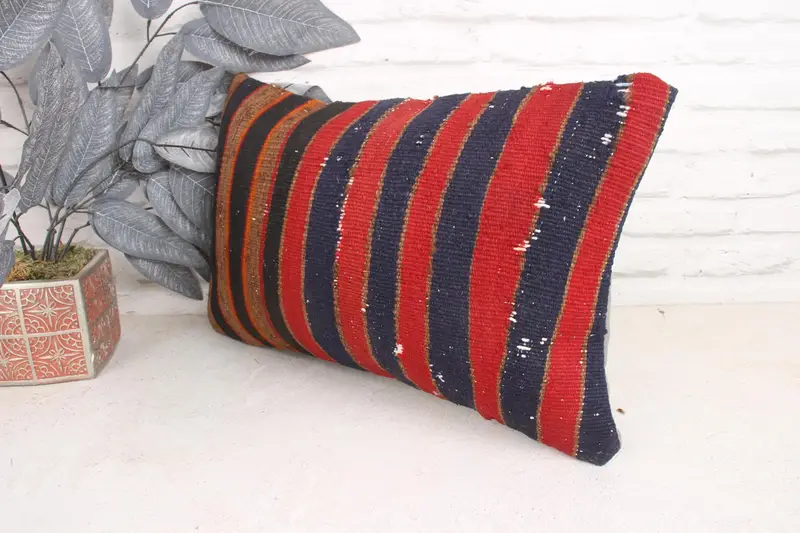 Pillow Sham, Couch Pillow, Vintage Kilim Pillow, Retro Throw Pillow, Handmade Kilim Cushion, Vintage Kilim Throw Pillow, 12x20 Red Cushion Cover - 4