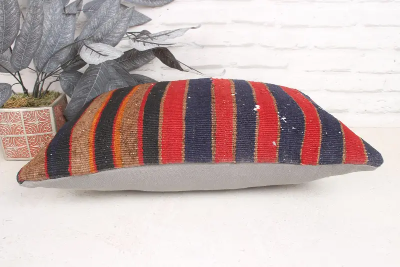 Pillow Sham, Couch Pillow, Vintage Kilim Pillow, Retro Throw Pillow, Handmade Kilim Cushion, Vintage Kilim Throw Pillow, 12x20 Red Cushion Cover - 5