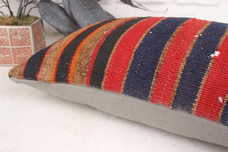 Pillow Sham, Couch Pillow, Vintage Kilim Pillow, Retro Throw Pillow, Handmade Kilim Cushion, Vintage Kilim Throw Pillow, 12x20 Red Cushion Cover - 7