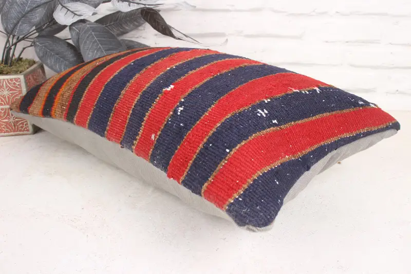 Pillow Sham, Couch Pillow, Vintage Kilim Pillow, Retro Throw Pillow, Handmade Kilim Cushion, Vintage Kilim Throw Pillow, 12x20 Red Cushion Cover - 6