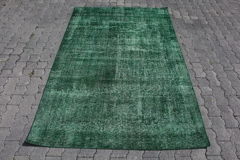 Turkish Vintage Rug 4.2x6.6 ft, Green Oushak Rug - 1