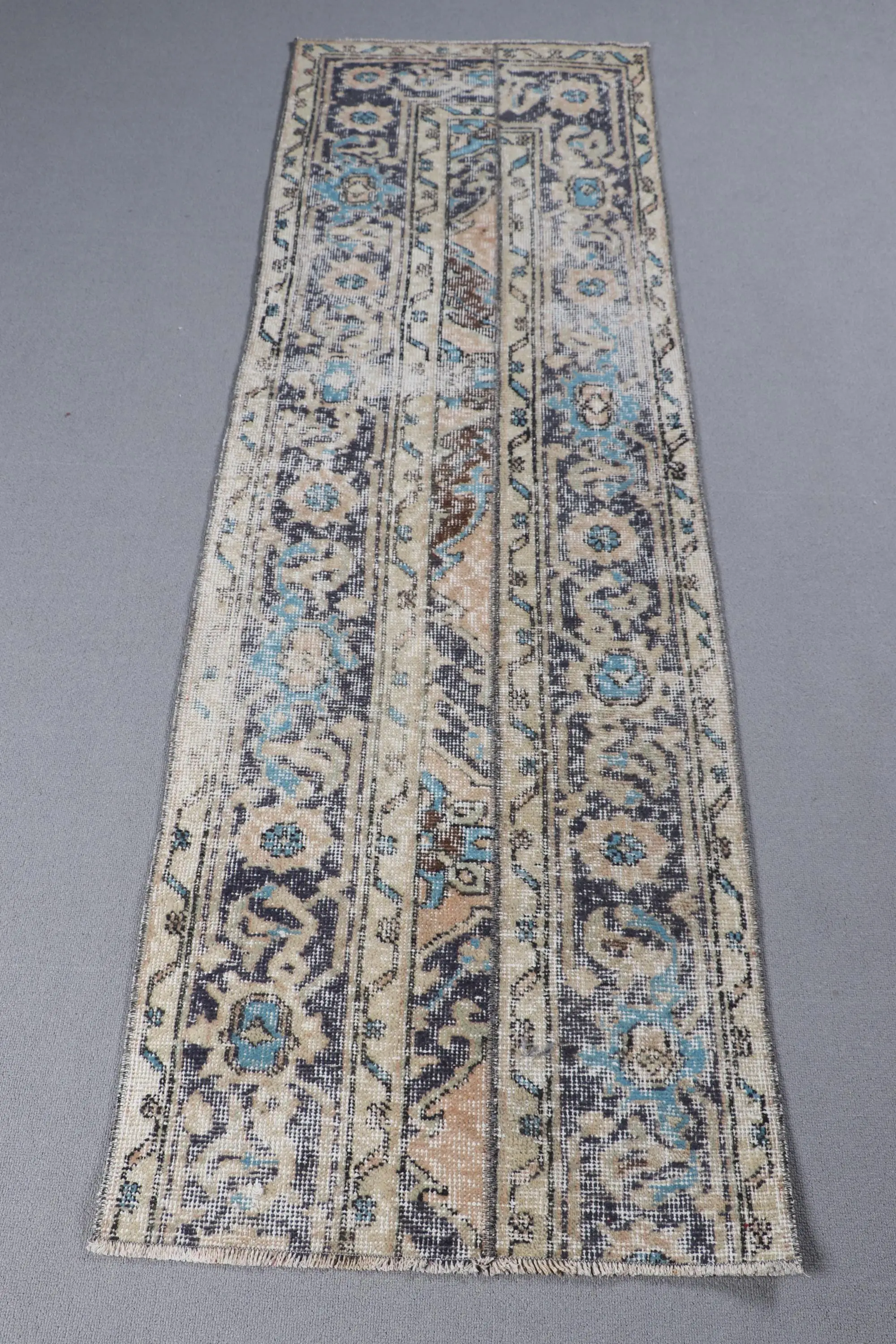 Turkish Rug, 2.1x6.6 ft Runner Vintage Rug, Blue Brown Camouflage Rug - 1