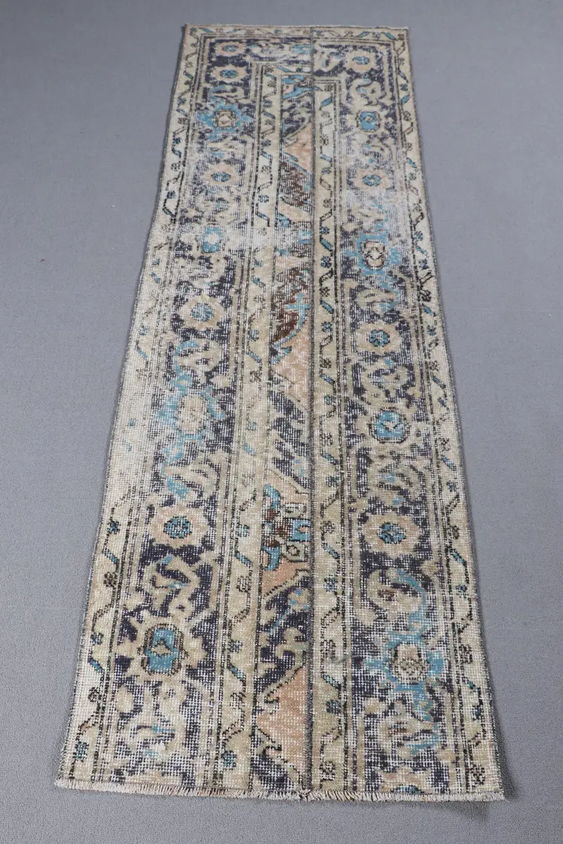 ベージュ & ブルー カモフラージュ ラグ、2.1x6.6 フィート シックな装飾