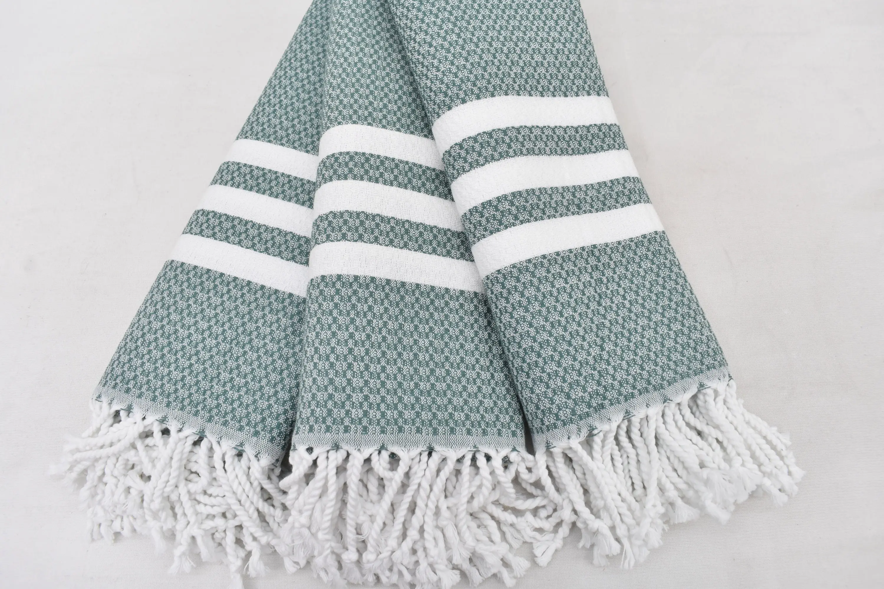 Large Beach Towel Personalized Turkish Cotton Green Stripes, 70x40 Inches - 1