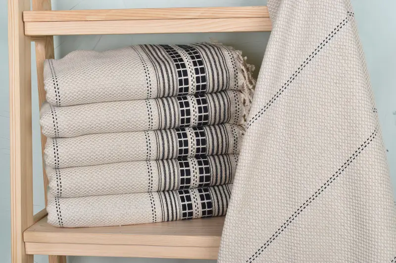 Navy Linen Towel Striped, Organic Cotton/Linen, 40x67 Inches