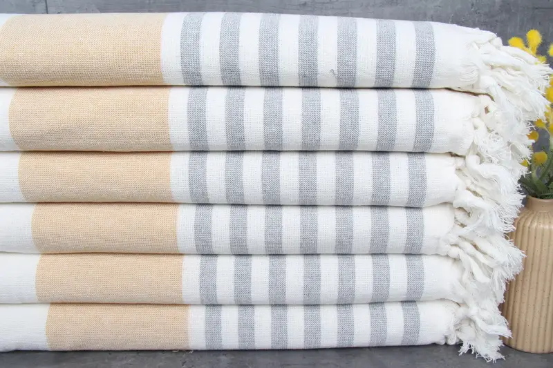 Personalized Turkish Beach Towel Mustard Stripes, Organic Cotton, 36x67 Inches