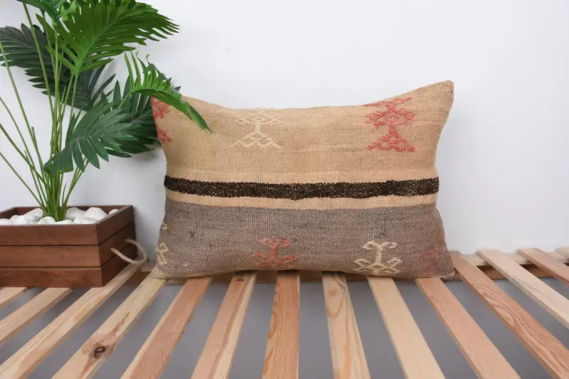 Pillow Sham, Sustainable Pillow Cover, Kilim Pillow, Kilim Cushion Sham, Ethnic Pillow Cover Cushion, Interior Designer Pillow, 16x24 Beige Pillow - 1