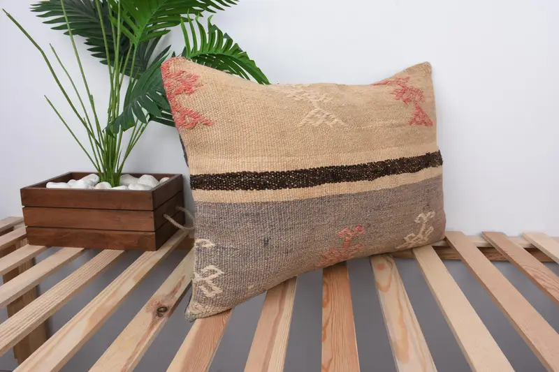 Pillow Sham, Sustainable Pillow Cover, Kilim Pillow, Kilim Cushion Sham, Ethnic Pillow Cover Cushion, Interior Designer Pillow, 16x24 Beige Pillow - 4