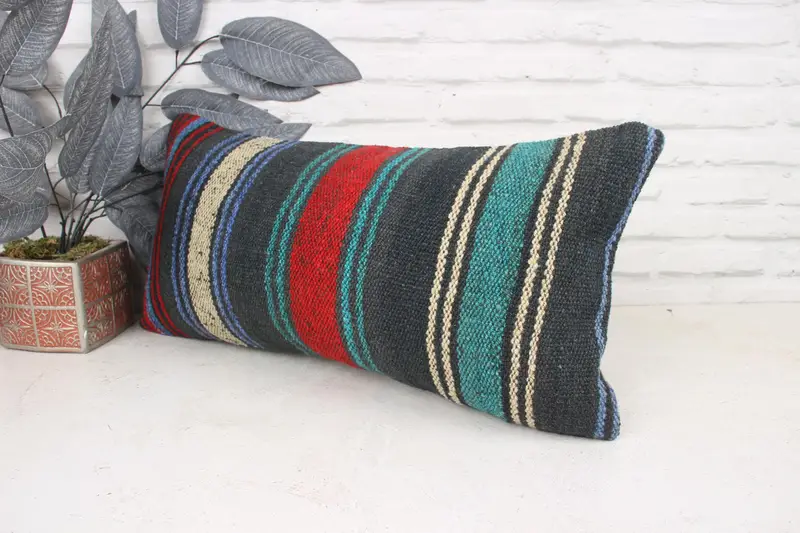 Pillow, 12x24 Green Cushion Cover, Kilim Pillow, Sustainable Cushion, Natural Pillow Cover, Vintage Kilim Pillow, Pillow for Sofa - 4