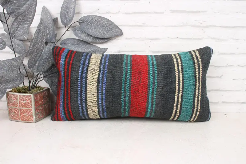 Pillow, 12x24 Green Cushion Cover, Kilim Pillow, Sustainable Cushion, Natural Pillow Cover, Vintage Kilim Pillow, Pillow for Sofa - 1