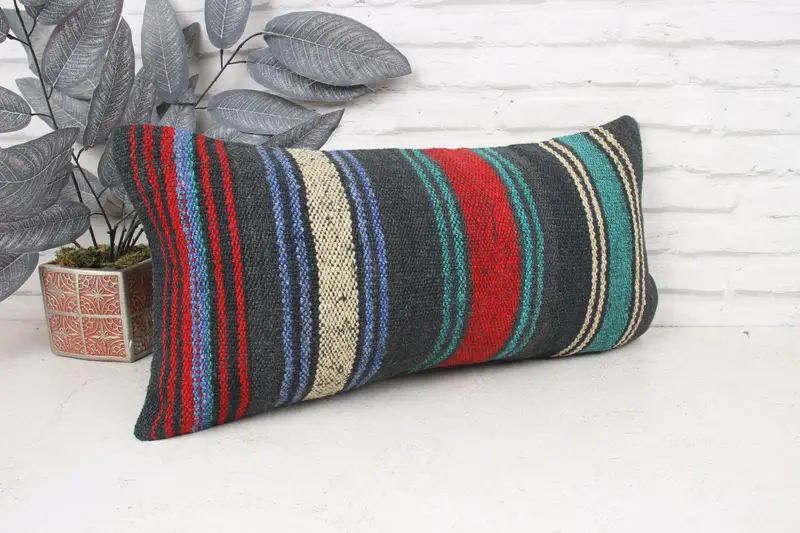 Pillow, 12x24 Green Cushion Cover, Kilim Pillow, Sustainable Cushion, Natural Pillow Cover, Vintage Kilim Pillow, Pillow for Sofa - 3