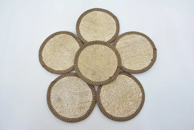 Posavasos redondo beige bohemio, posavasos Kilim único