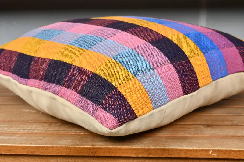 Cushion Cover, Handmade Rug Seat Cushion Cover, Turkish Pillow, 18x18 Pink Cushion Case, Ethnical Kilim Rug Pillow, Boho Pillow Sham Cover - 4