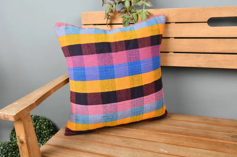 Cushion Cover, Handmade Rug Seat Cushion Cover, Turkish Pillow, 18x18 Pink Cushion Case, Ethnical Kilim Rug Pillow, Boho Pillow Sham Cover - 1