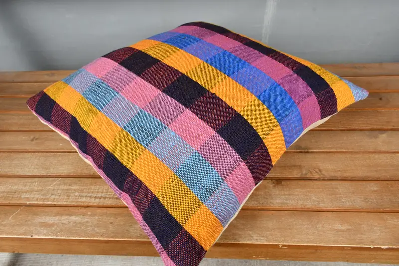Cushion Cover, Handmade Rug Seat Cushion Cover, Turkish Pillow, 18x18 Pink Cushion Case, Ethnical Kilim Rug Pillow, Boho Pillow Sham Cover - 2