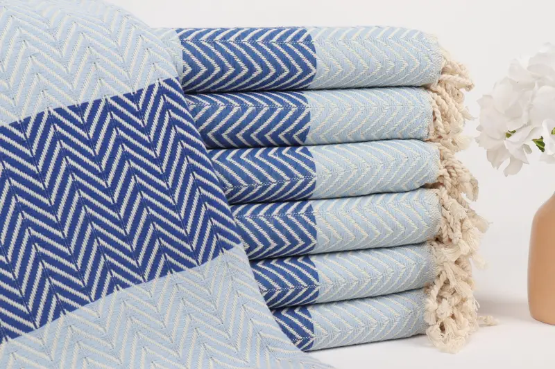 Kişiye Özel Bebek Mavi-Sax Chevron Havlu 40x71 İnç