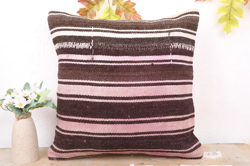 Pillow Sham, Office Chair Cushion, Boho Pillow, Kilim Pillow, Interior Designer Pillow, Floor Pillow Case, 18x18 Pink Pillow Sham - 2