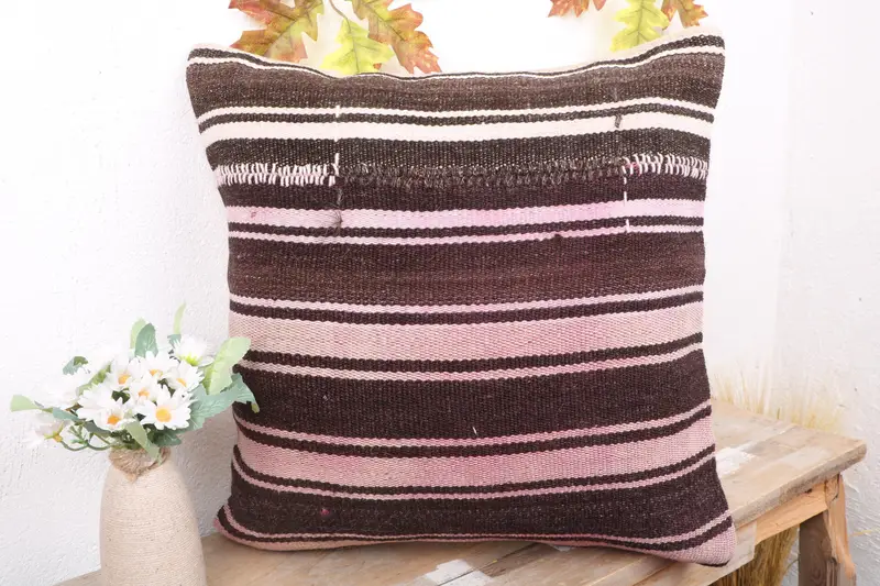 Pillow Sham, Office Chair Cushion, Boho Pillow, Kilim Pillow, Interior Designer Pillow, Floor Pillow Case, 18x18 Pink Pillow Sham - 4