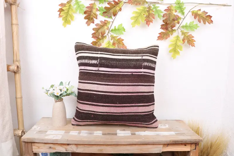 Pillow Sham, Office Chair Cushion, Boho Pillow, Kilim Pillow, Interior Designer Pillow, Floor Pillow Case, 18x18 Pink Pillow Sham - 1