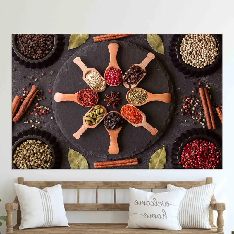 Vibrant Indian Spices Canvas: Colorful Kitchen Art Print