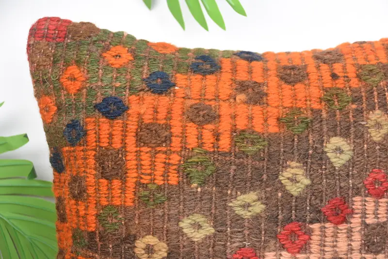Accent Cushion Cover, Kilim Pillow, Turkish Pillow, Luxury Cushion Cover, 14x14 Orange Pillow Sham, Cushion, Boho Pillow - 2