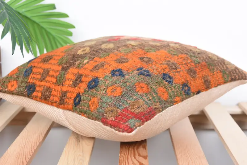 Accent Cushion Cover, Kilim Pillow, Turkish Pillow, Luxury Cushion Cover, 14x14 Orange Pillow Sham, Cushion, Boho Pillow - 6