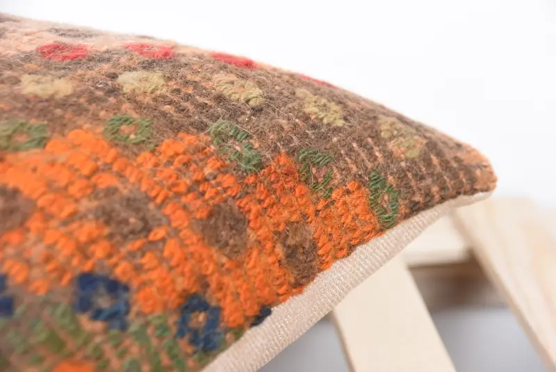 Accent Cushion Cover, Kilim Pillow, Turkish Pillow, Luxury Cushion Cover, 14x14 Orange Pillow Sham, Cushion, Boho Pillow - 7