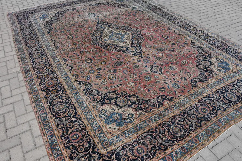 Vintage Büyük Boy Halı 9,4x12,6 ft (288x384 cm), Oushak Mavi Oryantal Türk Halısı - 1