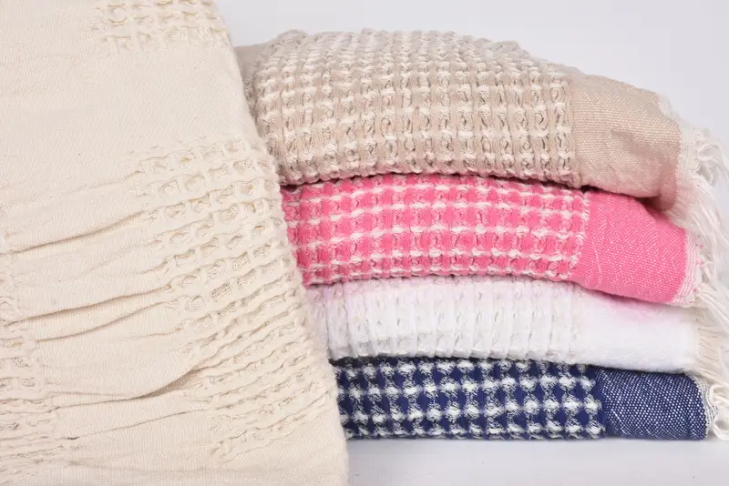 Organic Throw Turkish Pink Waffle Throw, 83x79 Inches, Striped Pattern