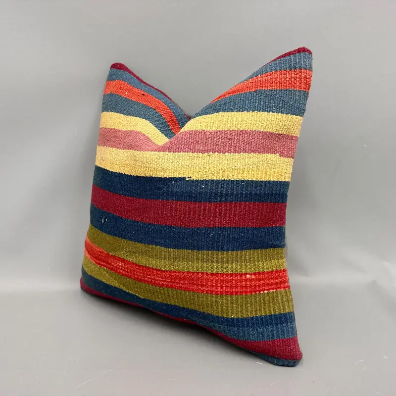 18x18 Yellow Cushion Cover, Sustainable Pillow Case, Boho Pillow Sham Cover, Kilim Cushion Sham, Pillow Cover, Turkish Pillow - 3