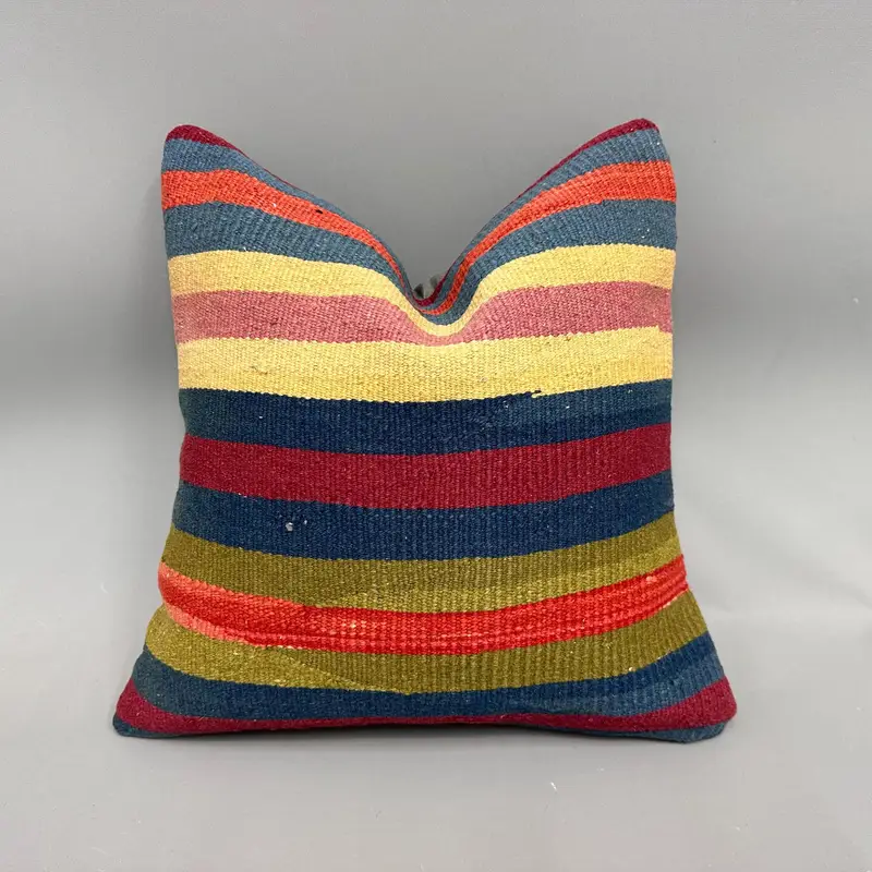 18x18 Yellow Cushion Cover, Sustainable Pillow Case, Boho Pillow Sham Cover, Kilim Cushion Sham, Pillow Cover, Turkish Pillow - 1