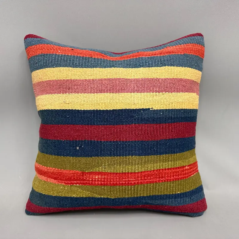 18x18 Yellow Cushion Cover, Sustainable Pillow Case, Boho Pillow Sham Cover, Kilim Cushion Sham, Pillow Cover, Turkish Pillow - 4