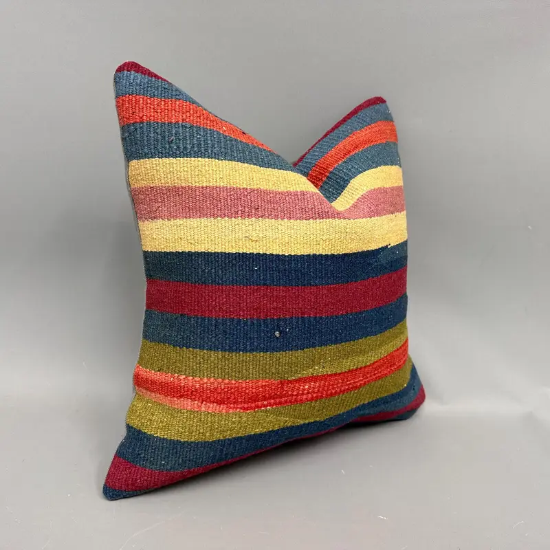18x18 Yellow Cushion Cover, Sustainable Pillow Case, Boho Pillow Sham Cover, Kilim Cushion Sham, Pillow Cover, Turkish Pillow - 2