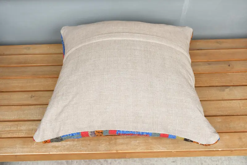 Kilim Pillow, Vintage Pillow, Cushion Cover, Turkish Bench Pillow Sham, 20x20 Blue Cushion Cover, Muted Pillow, Kilim Pillow Cover - 5