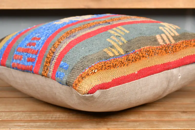 Kilim Pillow, Vintage Pillow, Cushion Cover, Turkish Bench Pillow Sham, 20x20 Blue Cushion Cover, Muted Pillow, Kilim Pillow Cover - 4
