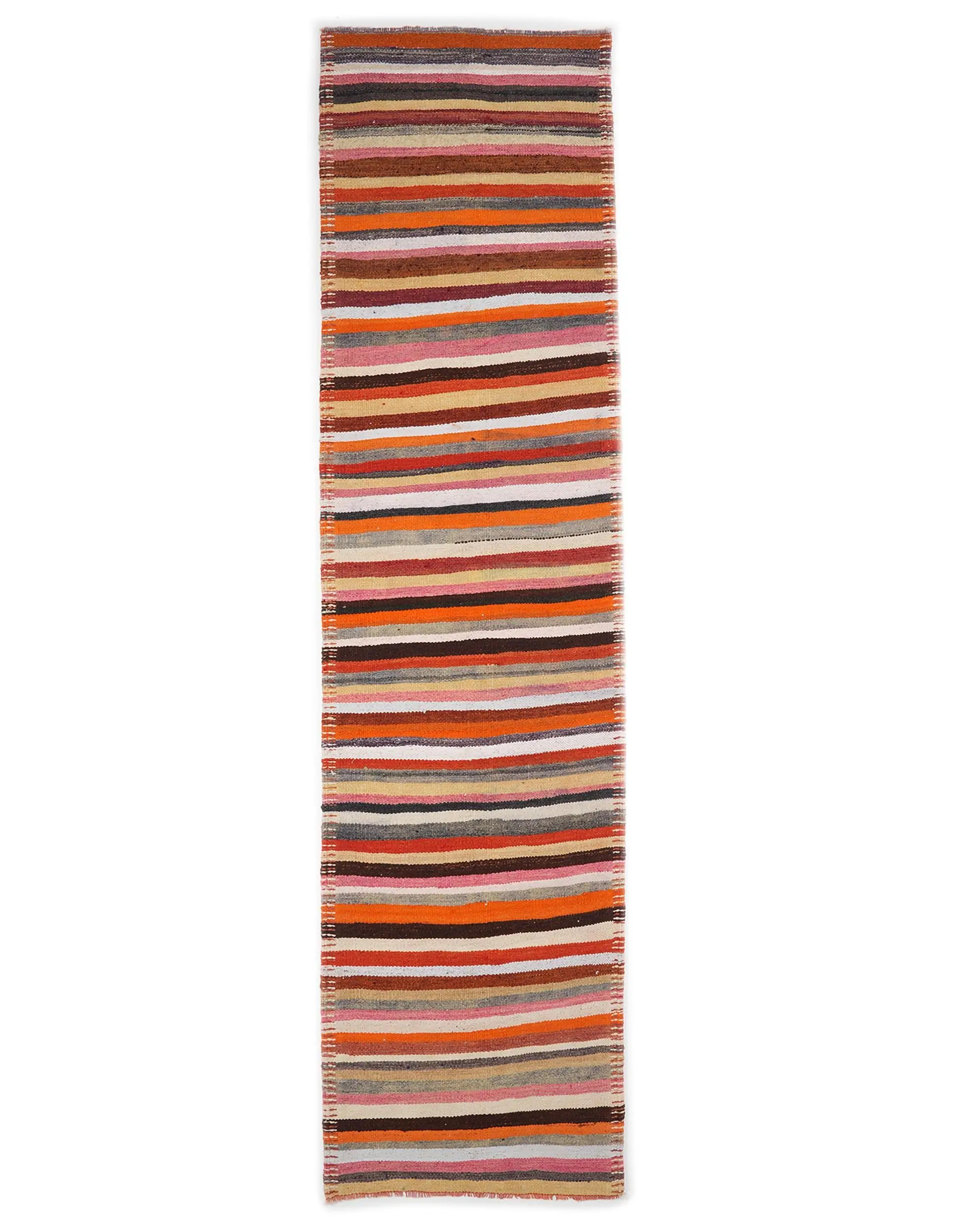 Vintage Turkish Rug, 3.1x11.9 ft Herki Rug, Orange Runner Abstract Rug - 1