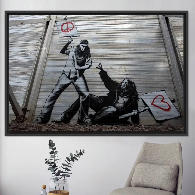 エレガントなバンクシー愛のグラフィティ キャンバス プリント - 芸術的な家の装飾