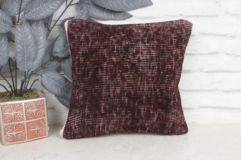 Kilim Cushion Sham, Kilim Pillow, Pillow for Sofa, 12x12 Purple Cushion Case, Vintage Kilim Pillow Cushion, Pillow Sham - 1